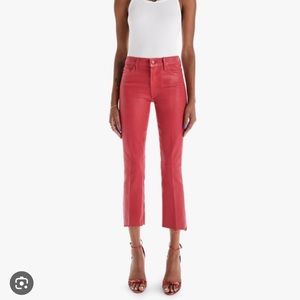mother insider crop fray red jean